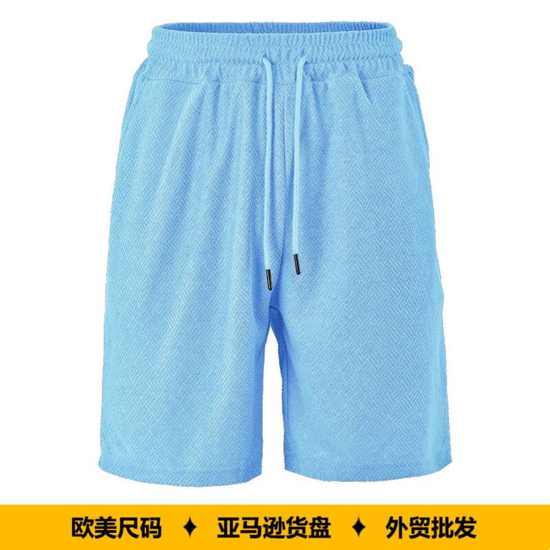 European and American Cross-Border Men's Clothing Tk Cargo Shorts Summer Loose Comfortable Breathable Solid Color Towel Jacquard Fabric Men's Casual Shorts