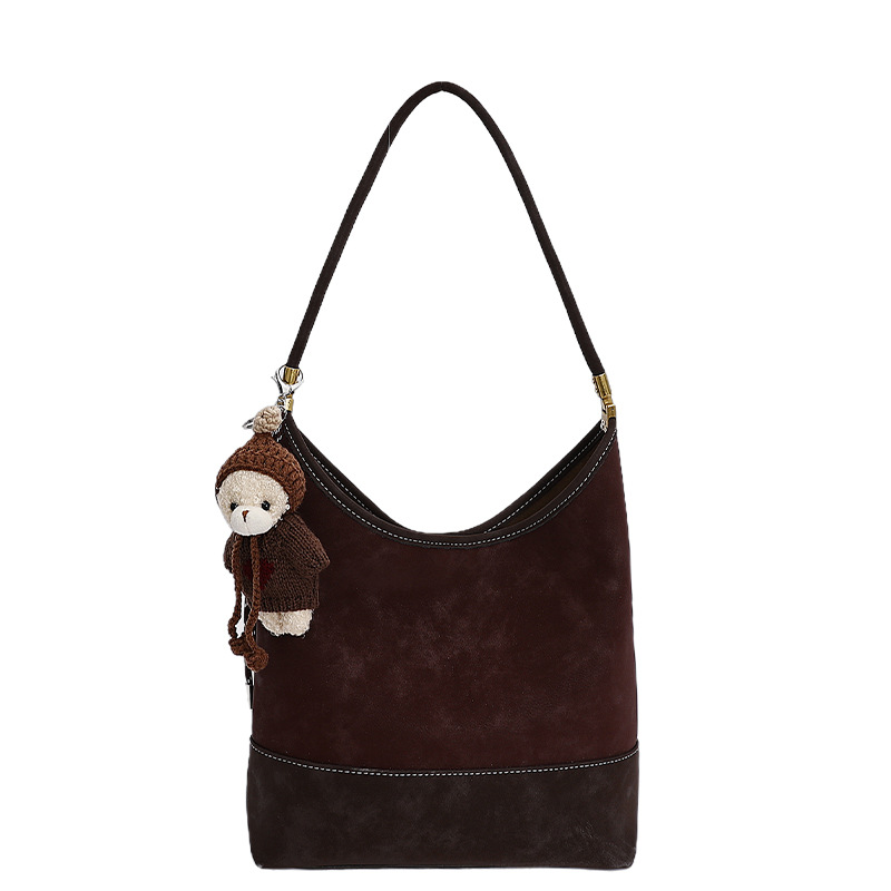 Bolsa de pan retro de terciopelo esmaltado de mujer coreana color combinado simple bolso de cubo de transporte 2025 nuevo estilo de alta sensación bolso de hombro