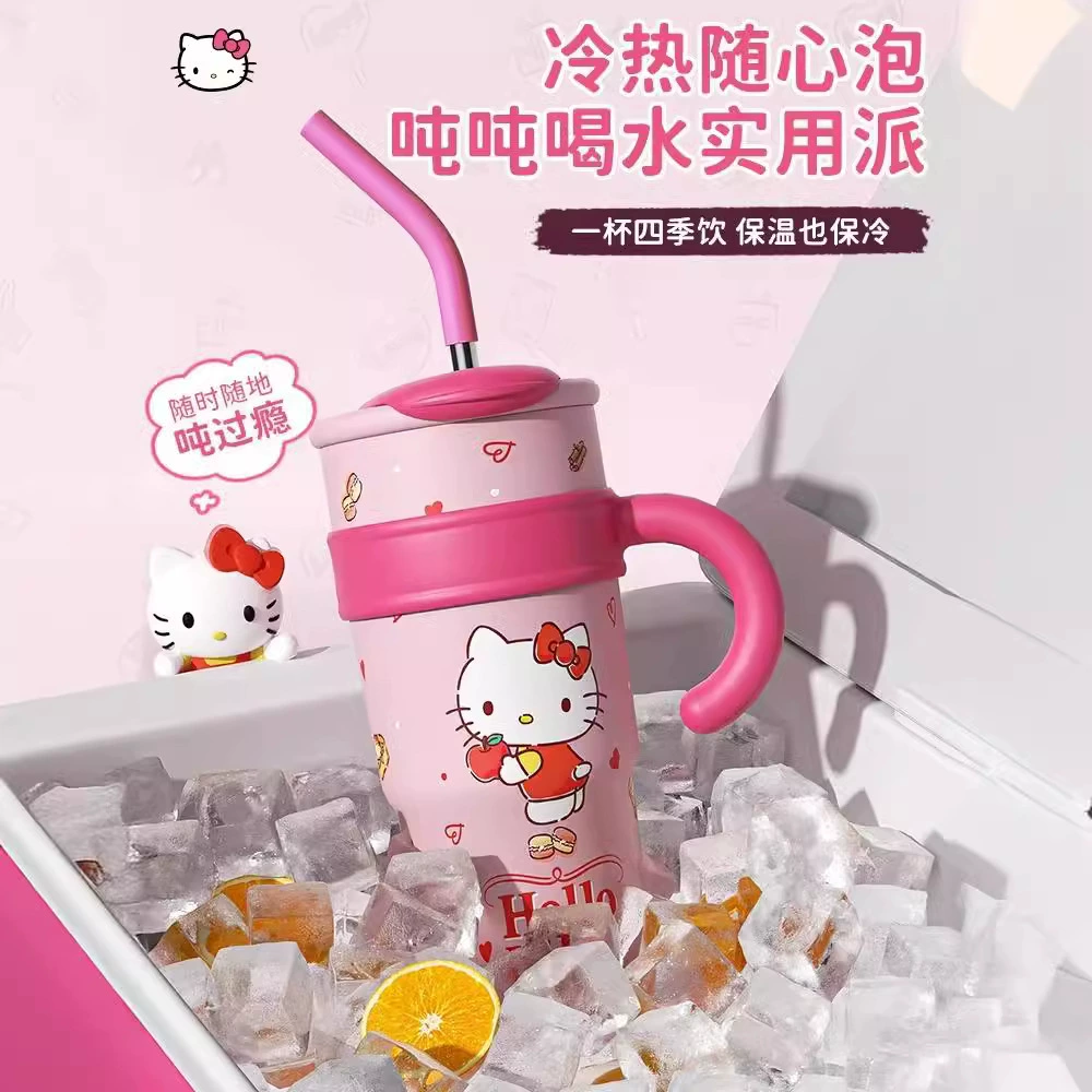 Поильник со трубочкой (Sanrio) большой ёмкости 700 / 1200 мл с ручкой и дизайнами персонажей