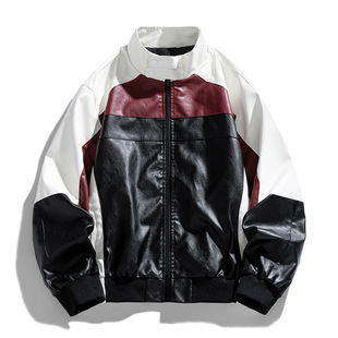 Cross-Border American Style Stand Collar Jacket for Men and Women, Trendy Brand Leather Jacket, Men's Loose and Versatile Pu Leather Motorcycle Jacket, Pilot Jacket