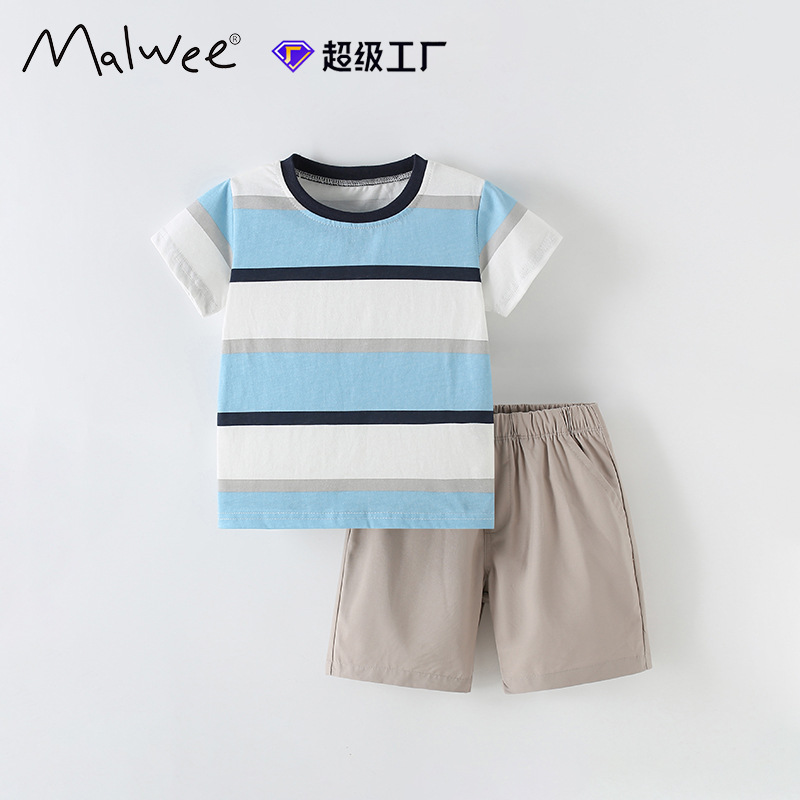 Traje de niño malwee transfronterizo verano nuevo estilo cuello redondo manga corta pantalones de cintura elástica para niños europeos y americanos de dos piezas