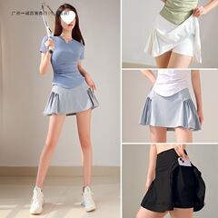 羽毛球运动套装女夏季壁球网球服瑜伽短袖T恤健身速干衣两件套