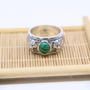 Japanese and Korean Trendy Turquoise 925 Sterling Silver Tiger Head Ring Men's Personalized Thai Silver Index Finger Elegant and Noble Style Ring