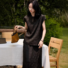 新中式 の水墨云屏传与藏 非遗莨绸/珍珠缎人丝香云纱国风上衣女