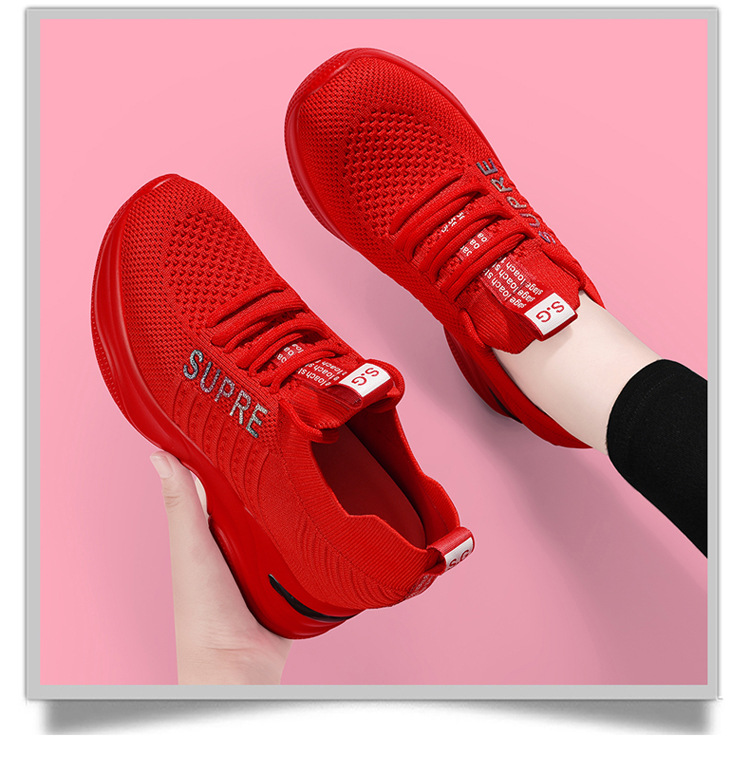 Giày sneaker nữ đế dày tăng chiều cao thoáng khí 2025 — LJ 9113 màu đỏ, LJ 9125 đen trắng thoáng mát phong cách mùa hè, LJ 8117 màu đen, JST 10115 đen đỏ chi tiết 9