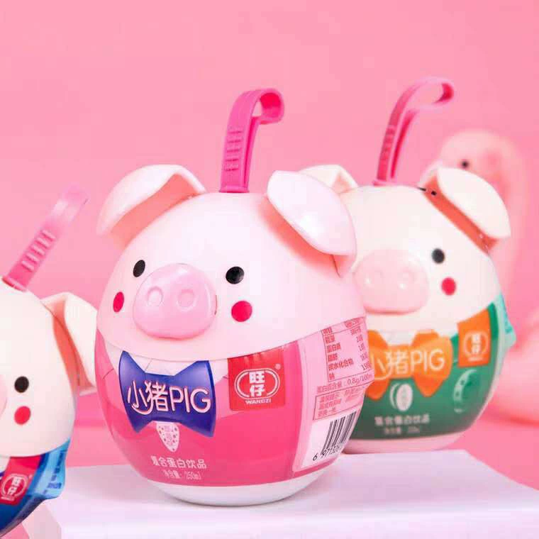 Йогуртовый напиток Wangzi Pig Pig с лактобактериями, оригинальный вкус клубника и вкус персика желтый 240 мл*20 бутылок
