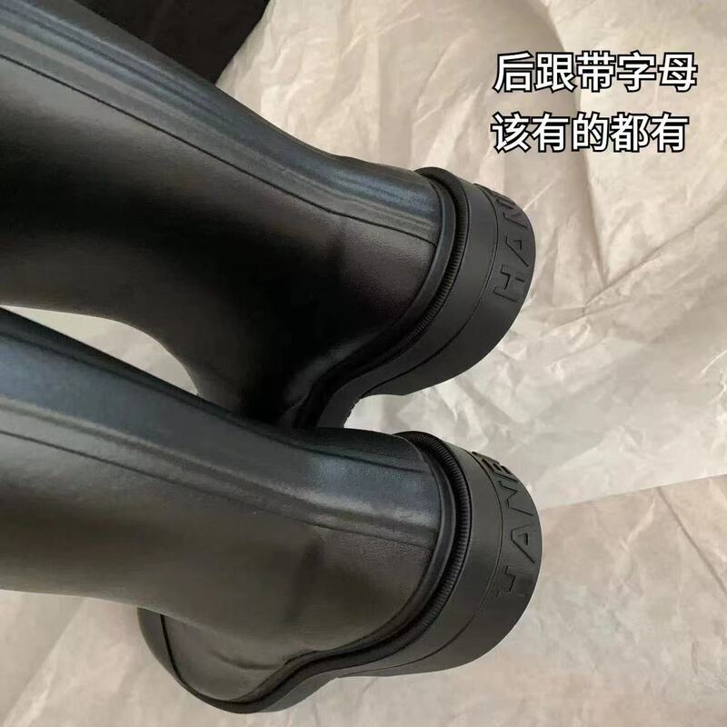 小香风雨靴女外穿2025春秋中古黑色不过膝中筒靴子防水长靴女户外|undefined