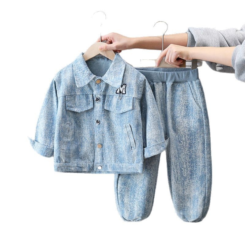 7088 traje de primavera para niños 2025 nuevo estilo estilo occidental niños primavera vaquero traje de dos piezas hermoso bebé primavera y otoño