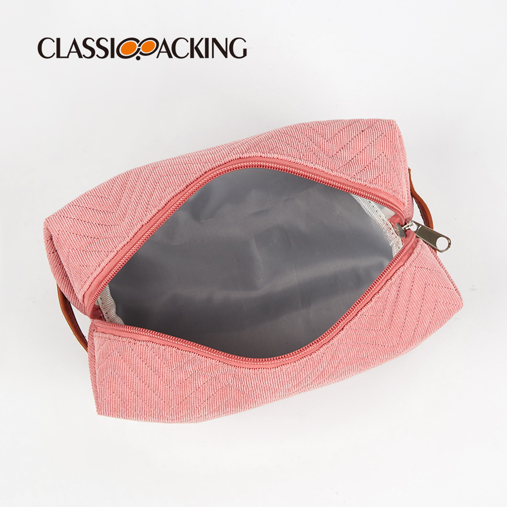 Bolsa de cosméticos simple de color sólido bolsa de almacenamiento plegable comprimida de aspecto alto bolsa de belleza de pana portátil logotipo imprimible