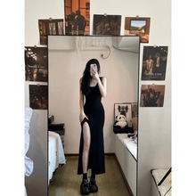 夏装2025年新款女辣妹包臀紧身茶歇法式连衣裙子黑色长裙性感修身