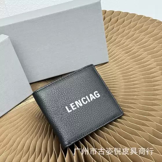 New men's short clip wallet with two fold cowhide letters for commuting, thin leather clip, ID card holder, foreign trade source