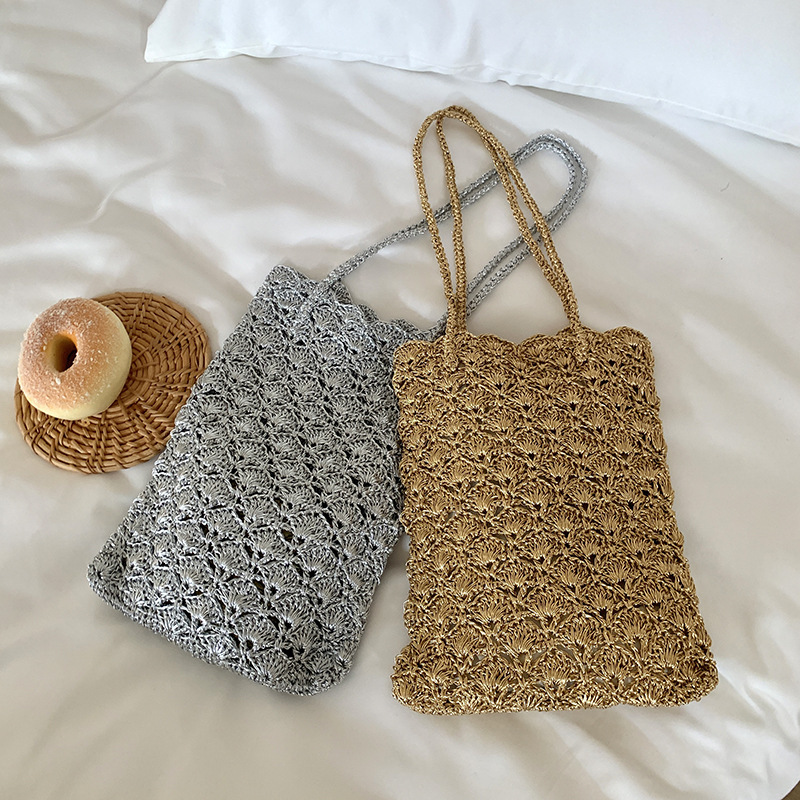 Cross-Border Supply of Gold and Silver Thread Hand-Woven Bags, Exquisite Small Bags, High-End Woven Bags, Niche Crochet Shoulder Bags