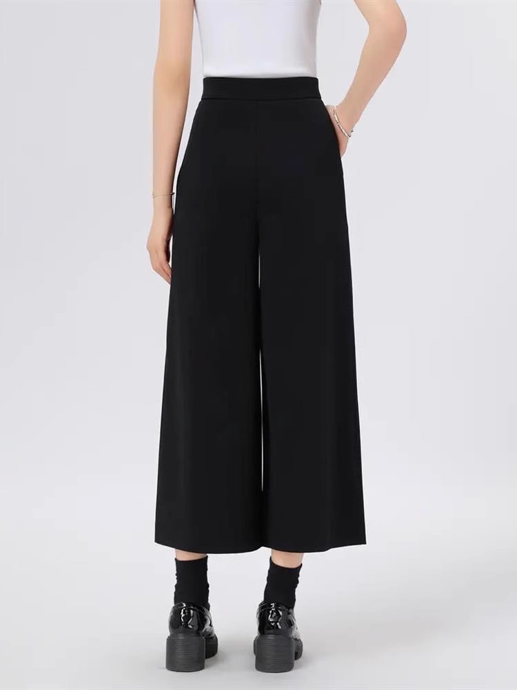 Quần culottes nữ ống rộng cạp chun co giãn bốn chiều kiểu dáng cổ điển — nâu chi tiết 2