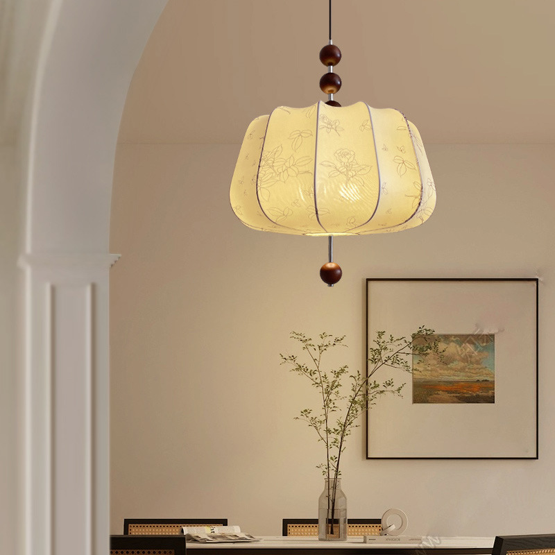 Lámpara de comedor de estilo medieval francés tela lámpara de dormitorio retro americana lámpara de comedor lámpara de habitación de viento silencioso lámpara 222L