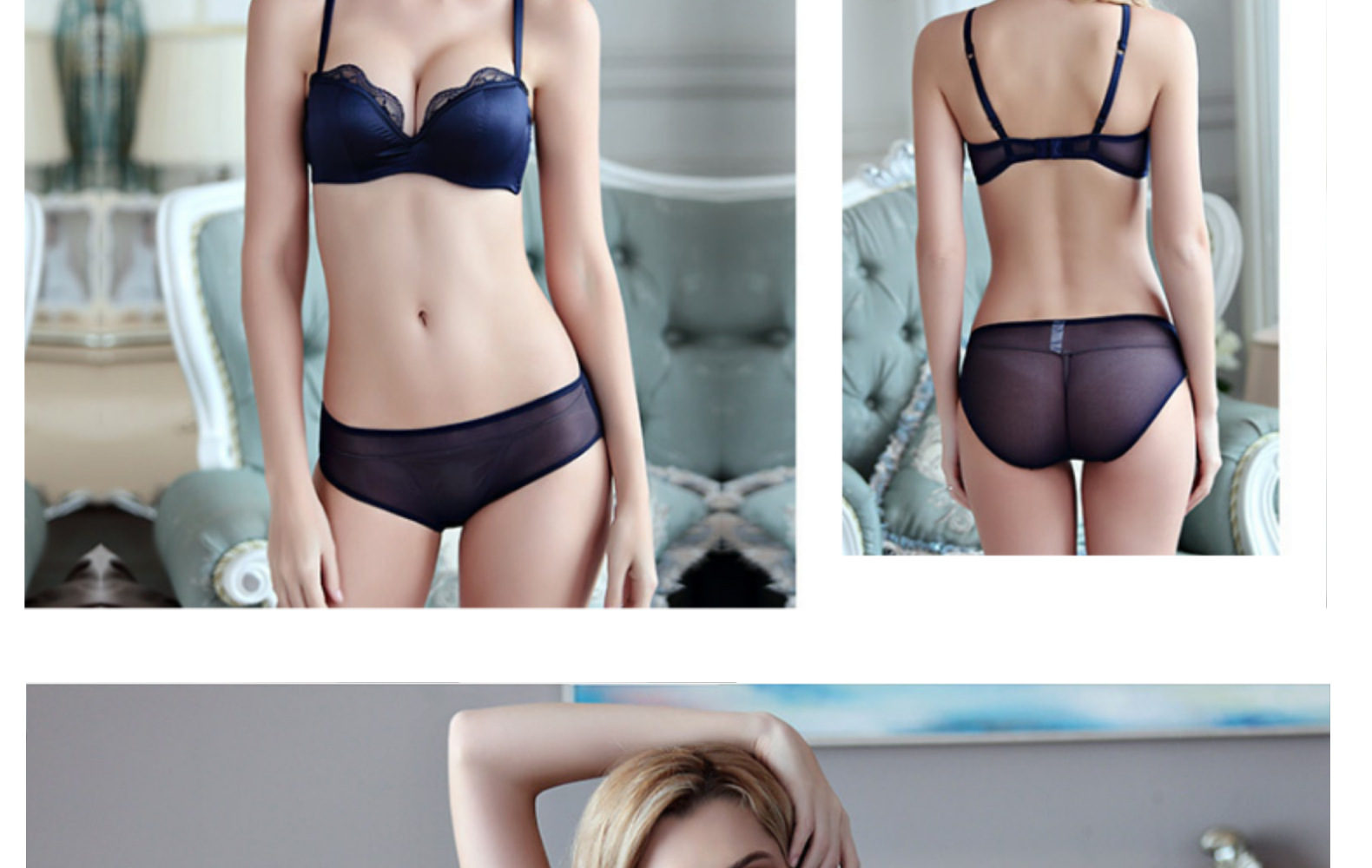 Sexy Lace Women's Thin Cotton Half Cup Top Support Gathering Underwear Bra Set_voghion.com