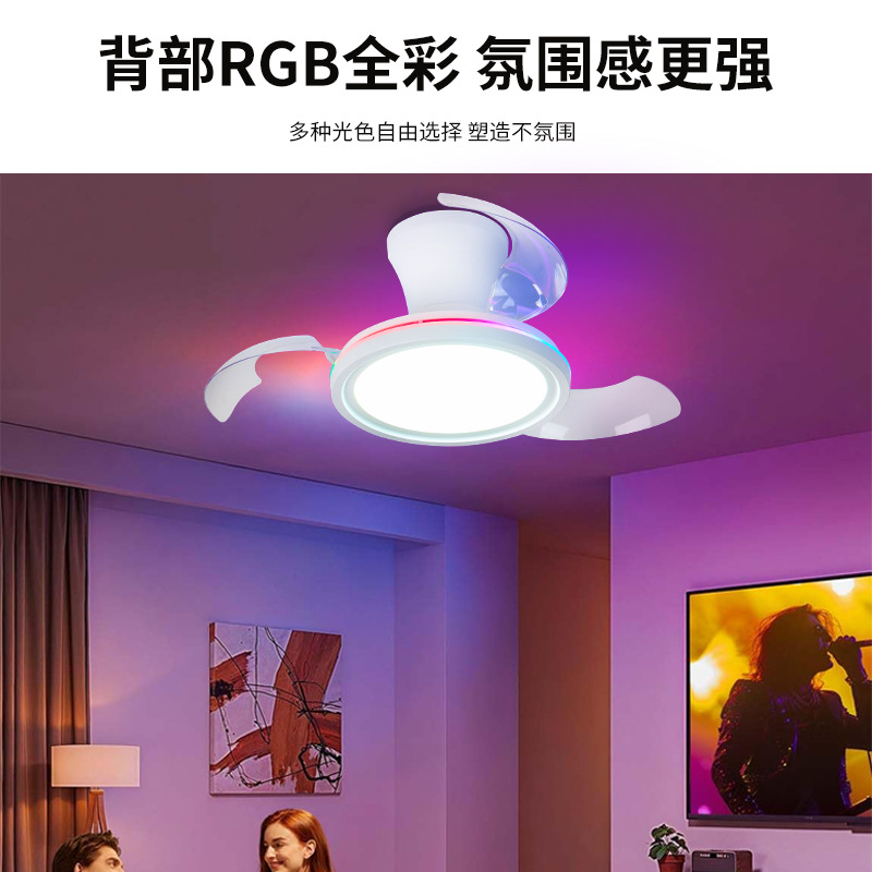 Lámpara Ventilador de Techo Invisible, Hierro y ABS, Luz RGB, Control remoto de 6 velocidades, para Cocina y Baño