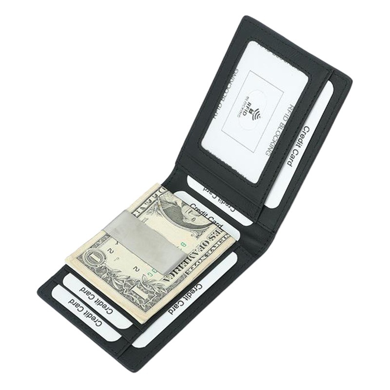 Cross-Border New Men's Carbon Fiber Pattern Dollar Clip Hot-Selling Cowhide Short Rfid Anti-Theft Wallet