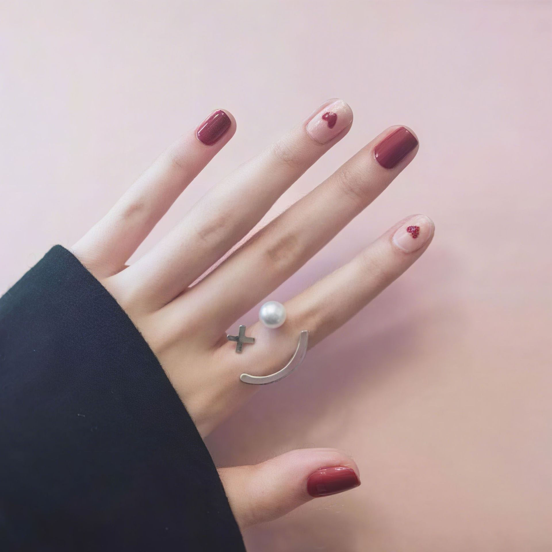 深酒红红甜美爱心短款时尚元气显白百搭可拆卸穿戴甲美甲甲片批发