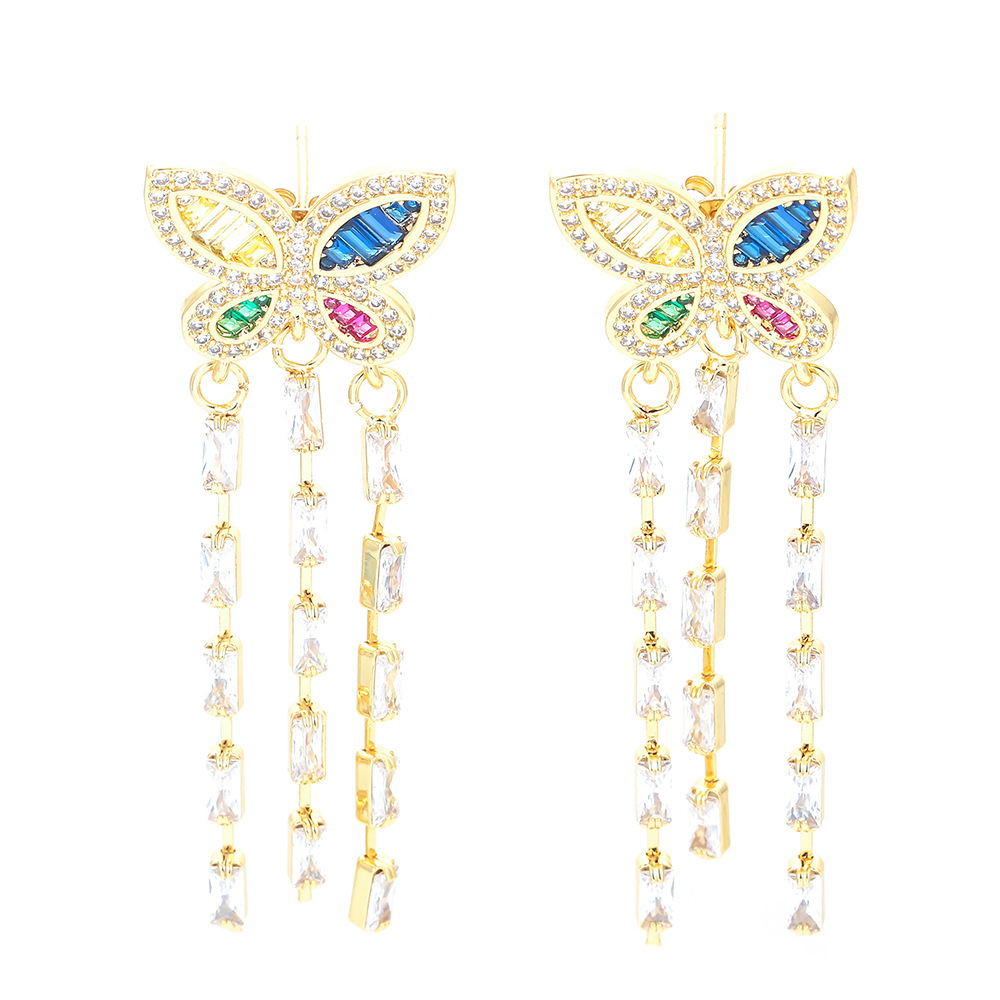 Zircon Inlay Material Drop Earrings Classification Fashion Butterfly Copper Drop Earrings Inlay Zircon Copper Earrings