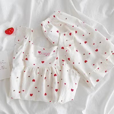 綿とリネンの純粋な小さなサスペンダーパジャマ女性の純粋な綿の夏のショーツ甘い女性の純粋な欲望スタイルのツーピースホーム服|undefined