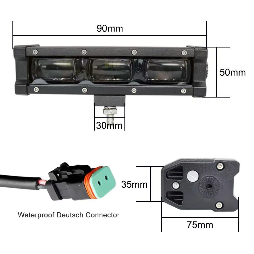 Car single-row 6D lens strip light LED off-road vehicle light truck 12V 24V front bumper grille auxiliary light