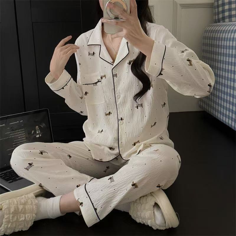 Tiktok Women's Pajamas Spring, Autumn, Summer Cloud Cotton Long-Sleeve Long Pants Thin Sweet Cute Wearable Set Loungewear Tiktok Women's Pajamas Spring, Autumn, Summer Cloud Cotton Long-Sleeve Long Pants Thin Sweet Cute Wearable Set Loungewear