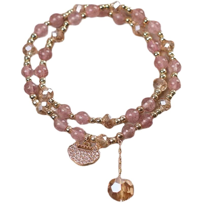 Pulsera de cristal de pelo colorido natural pulsera femenina cerradura de seguridad de moda nacional pulsera de cristal multicapa pulsera de regalo para novia