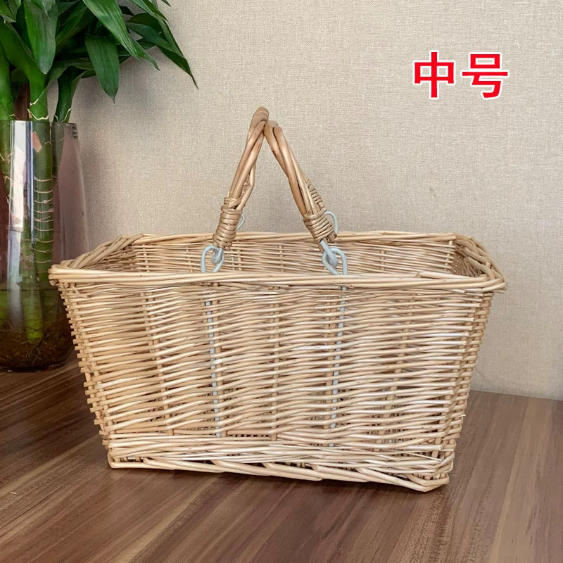 Корзина из ротанга для хранения цветов, корзина для покупок, корзина из ротанга, объёмная корзина зеленая для пикника
