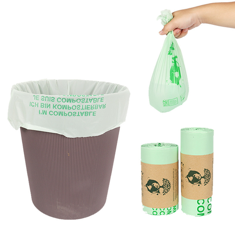 Amazon Pla Stackable Garbage Bag Fully Biodegradable Plastic Flat Mouth Rolled Household Garbage Bag Manufacturer