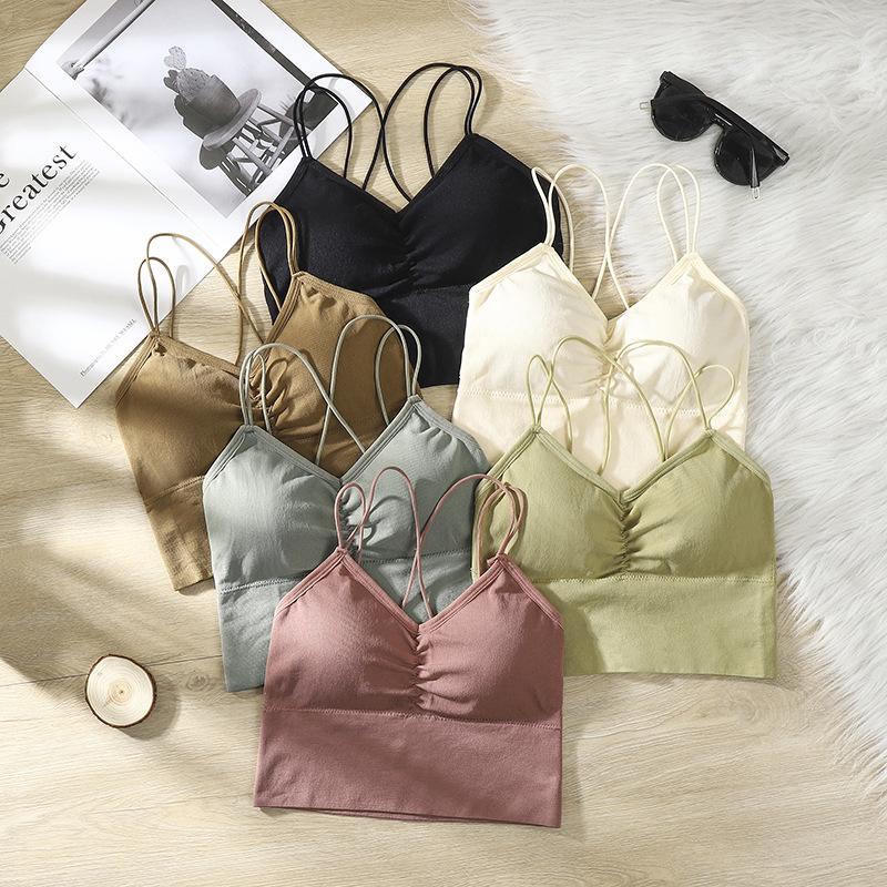 2021乳胶棉杯抹胸美背女防走光聚拢文胸交叉无钢圈吊带胸XUETIAO|ms