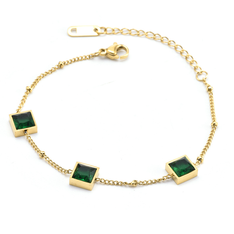 Inlay Design Titanium Steel 18K Gold Plated Simple Style Inlay Square Rhinestones Bracelets Necklace