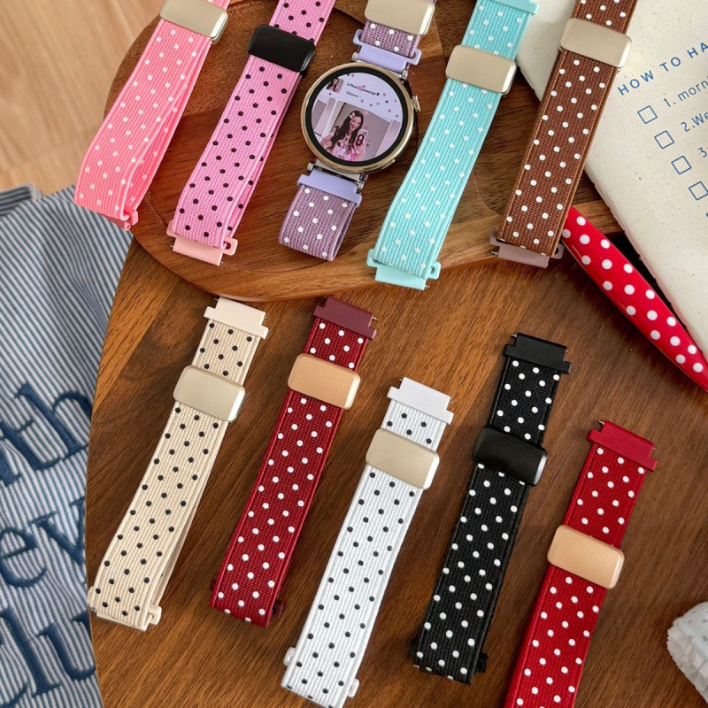Polka dot nylon strap suitable for Huawei GT7 watch, GT6 Pro bracelet, Fit34 women's model, magnetic Redmi Watch 5