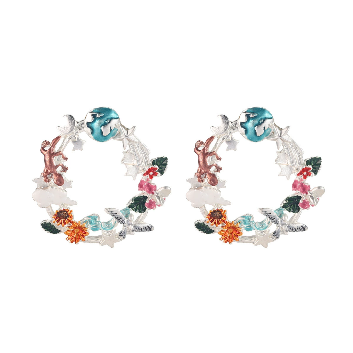 (Cross-border trading), retro earrings, enamel, accessory, flowered