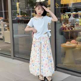 女童甜美碎花苞裙裤夏季2025新款儿童高腰显瘦休闲阔腿裤蓬蓬裤裙
