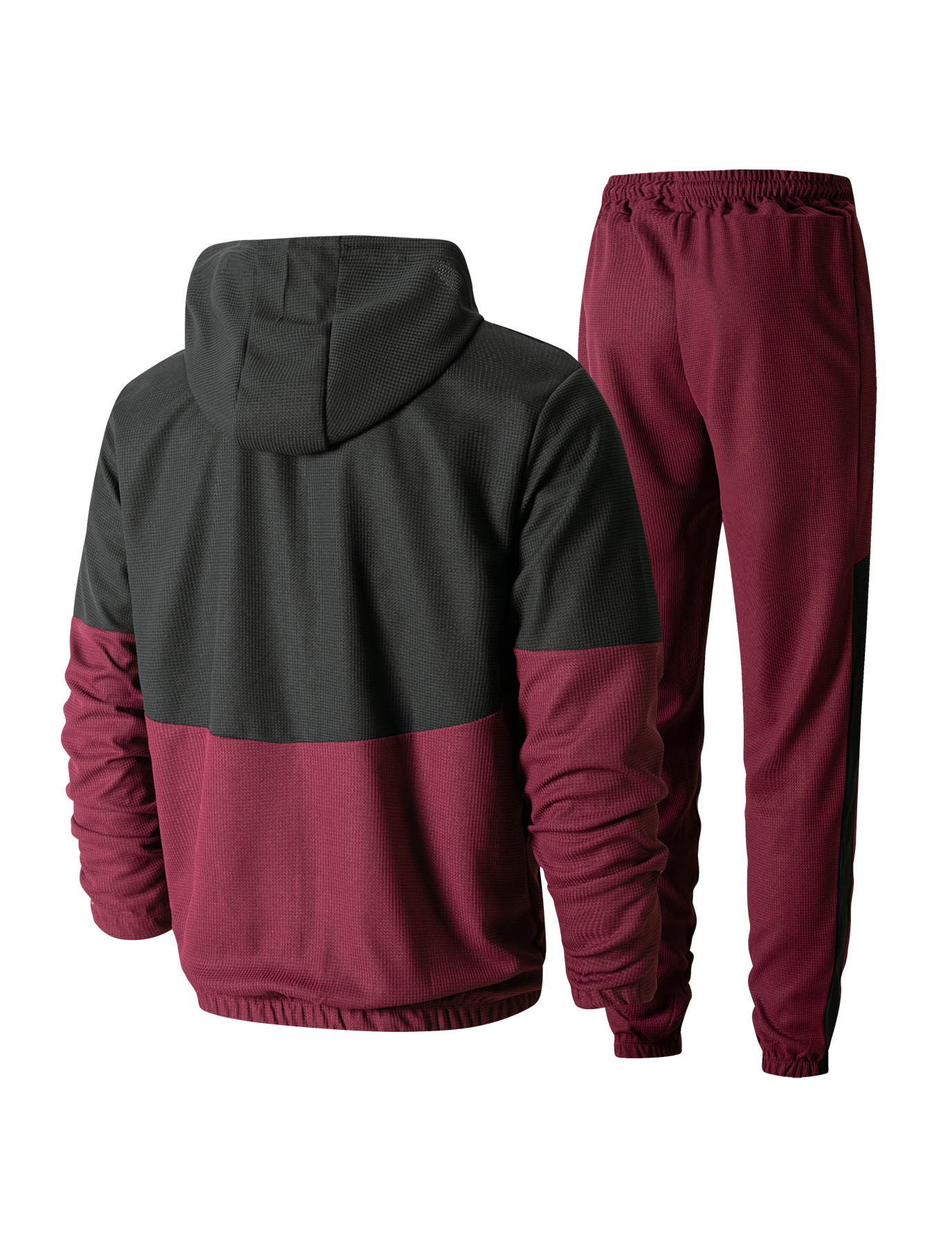 Herren-Trainingsjacke mit Kapuze, Reißverschluss, zwei Taschen, Patchwork-Design, Farbblock-Design, normale Passform, Kurzarm, elegant, aus Polyester_voghion.com