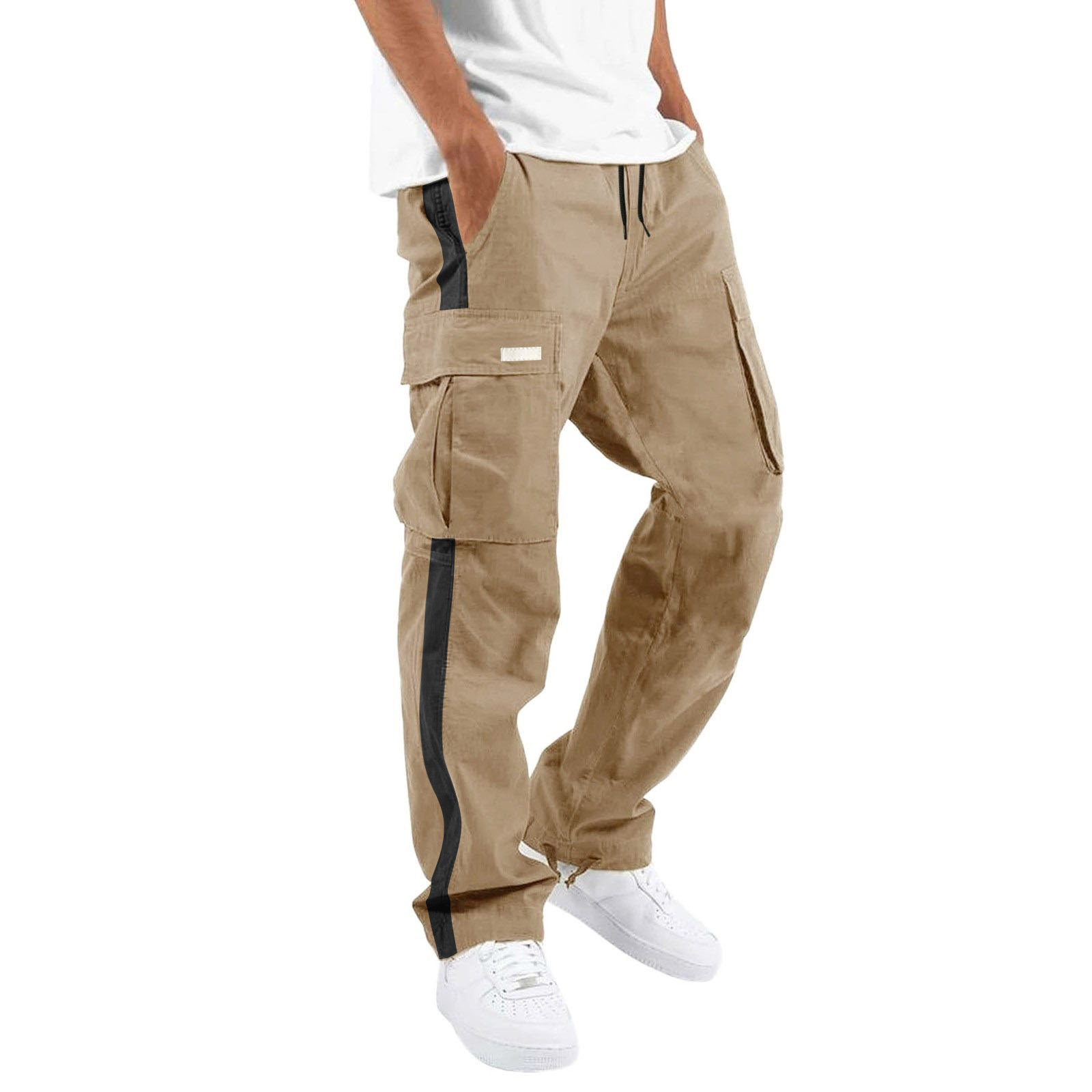 Pantaloni da lavoro nuovi da uomo Pantaloni casual con coulisse e tasca a blocchi di colore_voghion.com