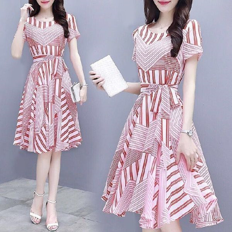 Dress for Women Summer Amazon New Summer Women's Clothing Slim Fit Mid-Length Fashionable Elegant Printed A-Line Dress