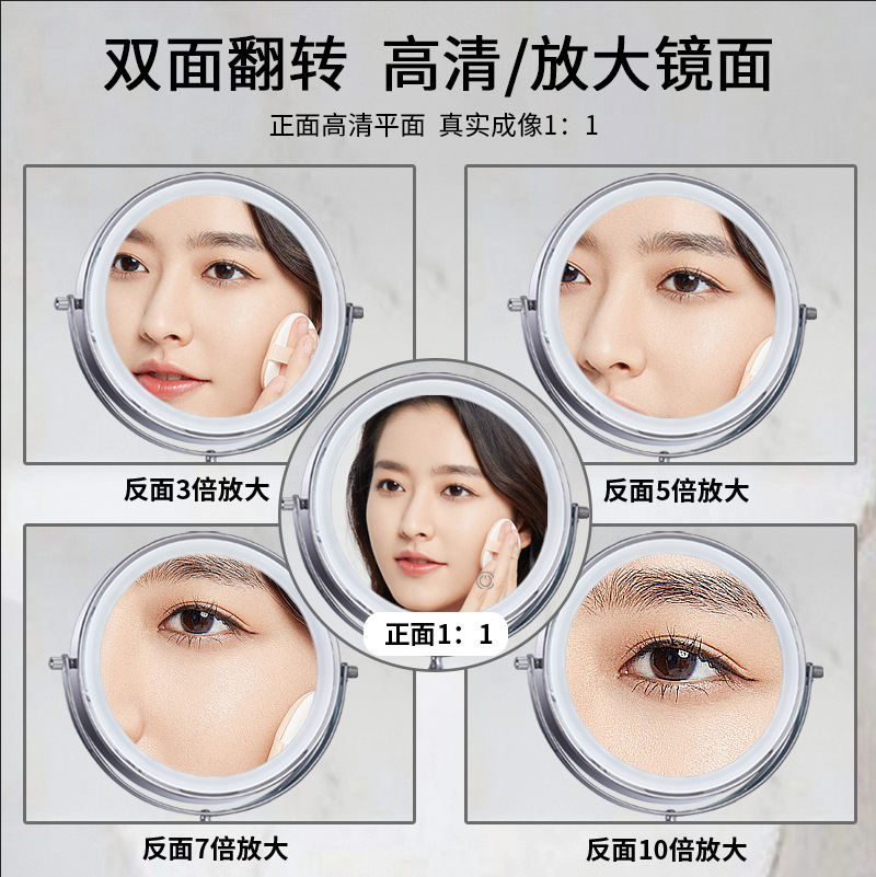 [Personalizado] Espejo de tocador de baño Espejo plegable colgante de pared Hotel sin perforación lupa de doble cara con luz peine led