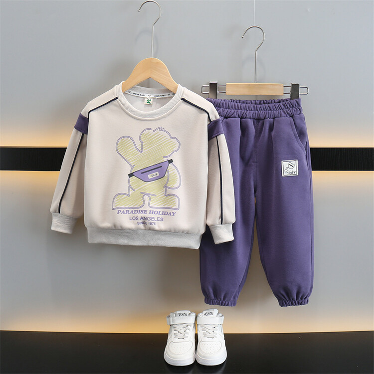 Bos' Backpack Bear 2024 Spring and Autumn New Stle Children's Handsome Cartoon Hoodie Two Piece Set Bab Clothes_voghion.com