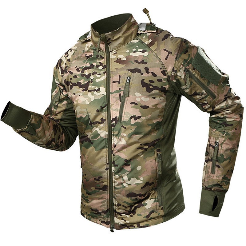 Autumn and winter outdoor lightweight jacket, multi-pocket design, hidden hood, tactical jacket, UAF outerwear