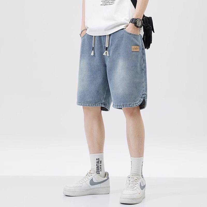 Summer Thin Starry Sky Pattern Denim Shorts for Men 2025 Straight Loose American Trendy Casual Mid-Length Pants