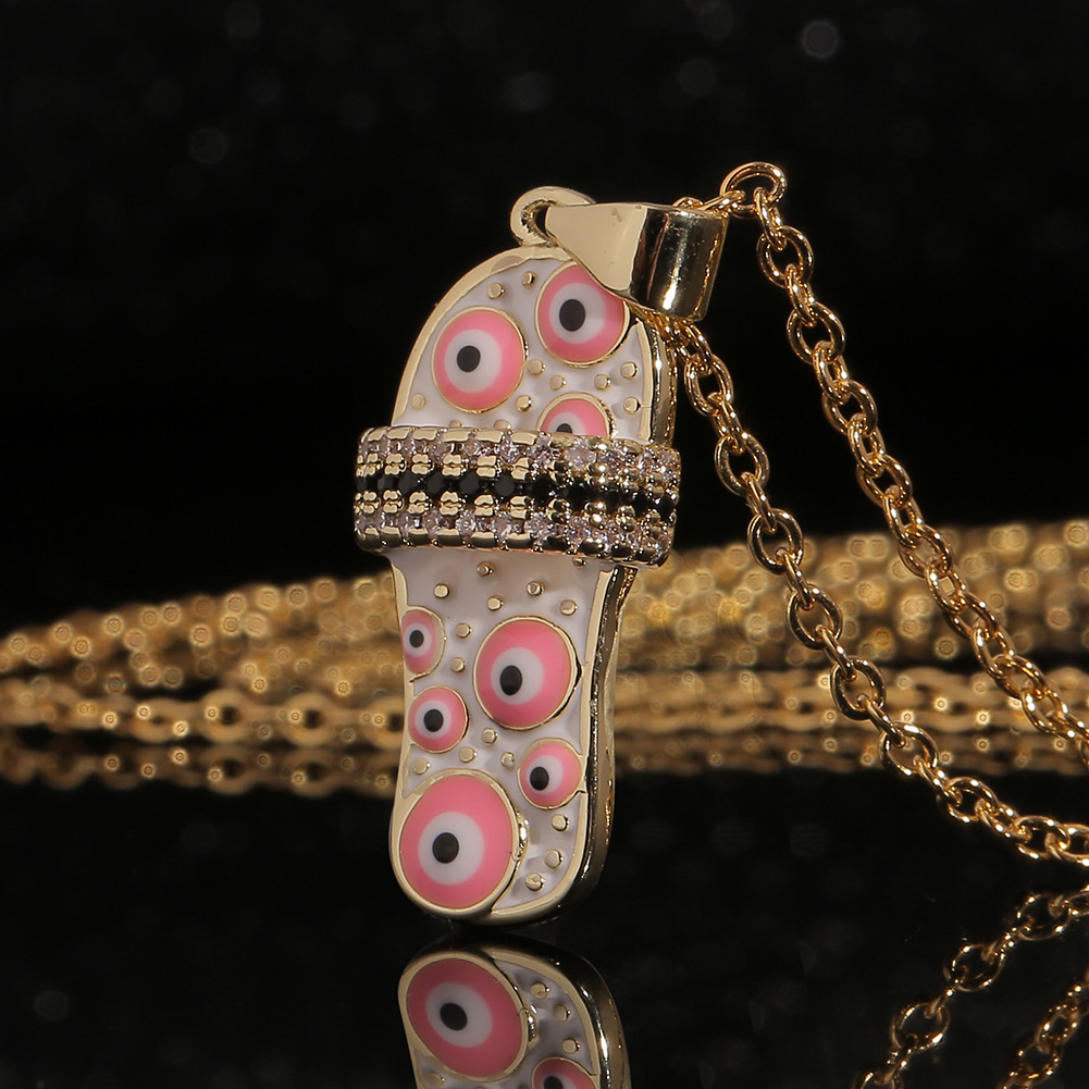 New trendy brand jewelry evil eye slippers pendant niche oil drop copper necklace