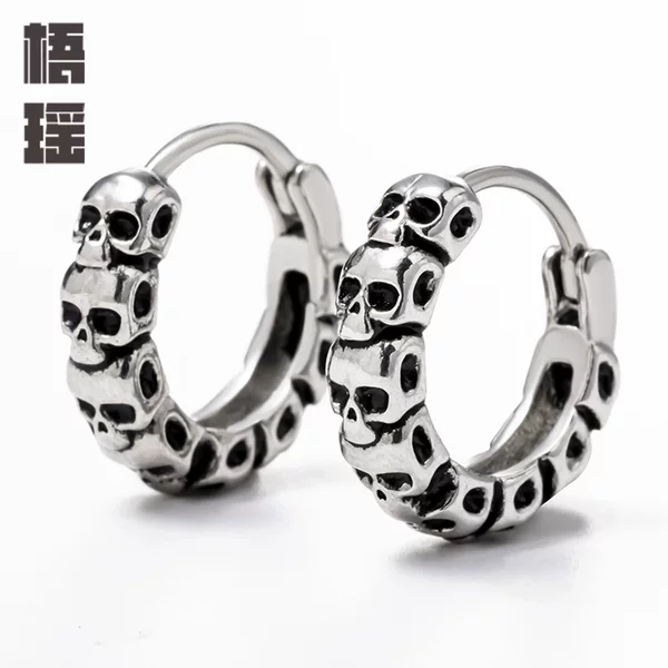 PS1166 vintage skull ear ring titanium steel 10mm ghost head pattern earrings men's earrings wholesale