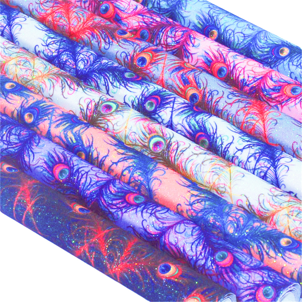 羽毛印花格利特PU面料箱包手机壳工艺礼品收纳盒闪粉布包装皮革