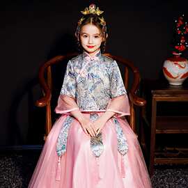 儿童礼服女童汉服中国风旗袍加厚唐装春秋款走秀古筝古风装演出服