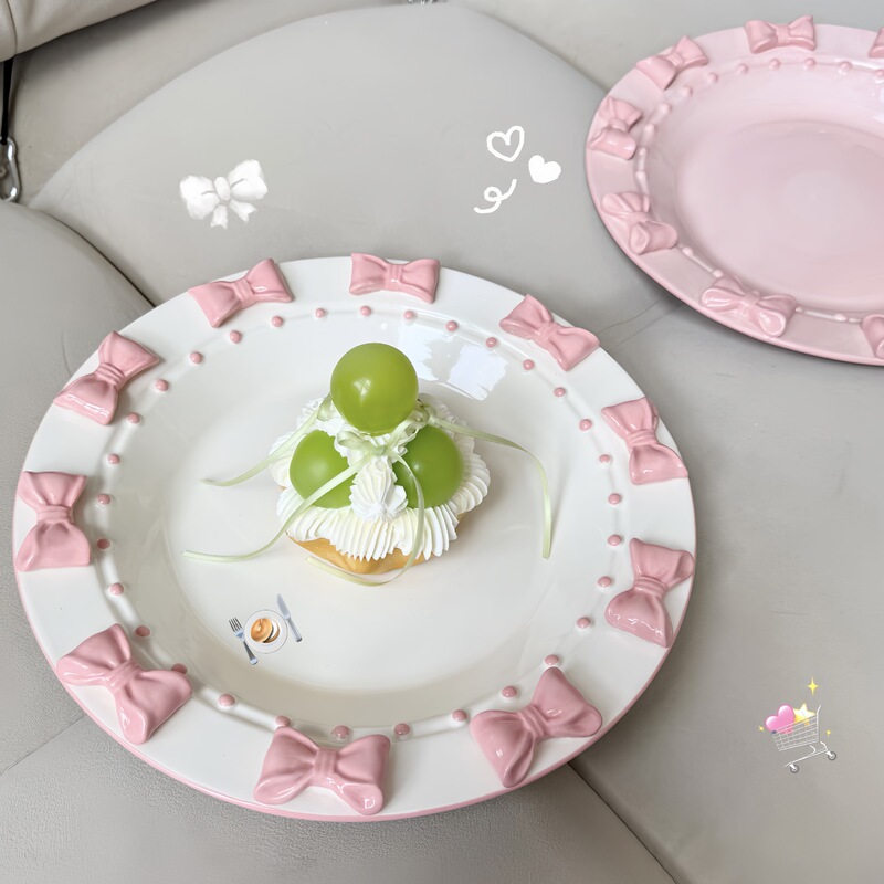 小公主 蝴蝶结餐具套装陶瓷盘子家用饭碗甜品水果盘早餐盘ins可爱|undefined