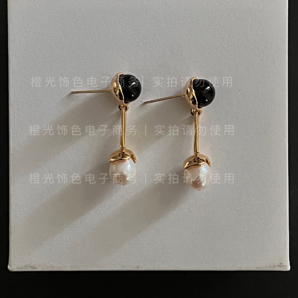 2023 Han Dai boss needs earrings black agate with freshwater beads real material stone texture good beauty J6-5
