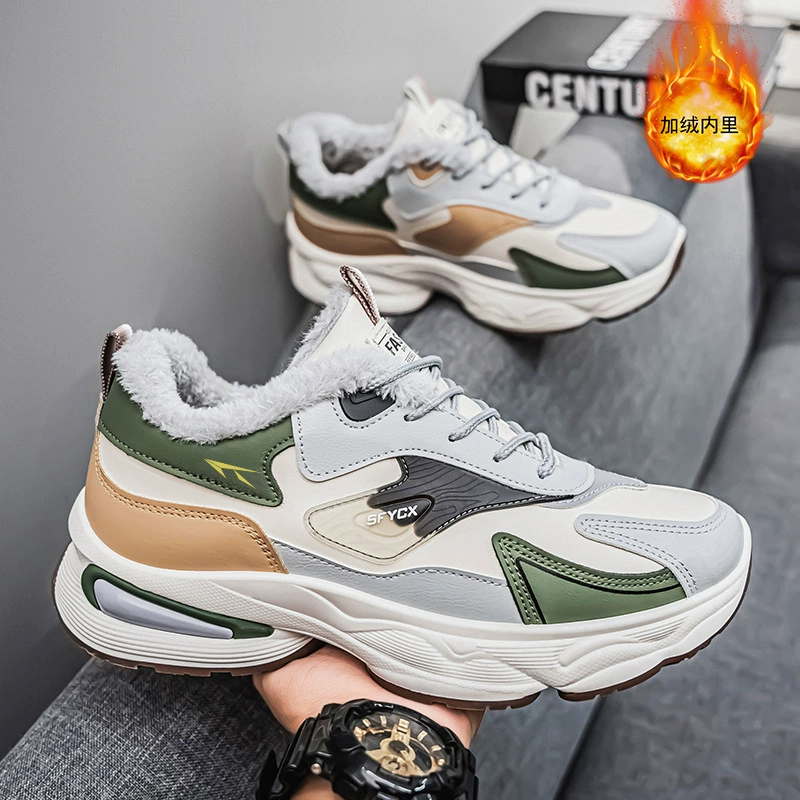 Мужские зимние кроссовки 2025 года: новая модель, на флисовой подкладке, модные, универсальные, на толстой подошве, теплые, хлопковые, в стиле «папины» кроссовки