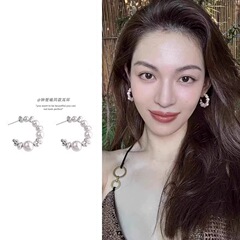 钟楚曦同款编织C形半圆耳环港风轻奢气质时尚碎银子珍珠耳圈