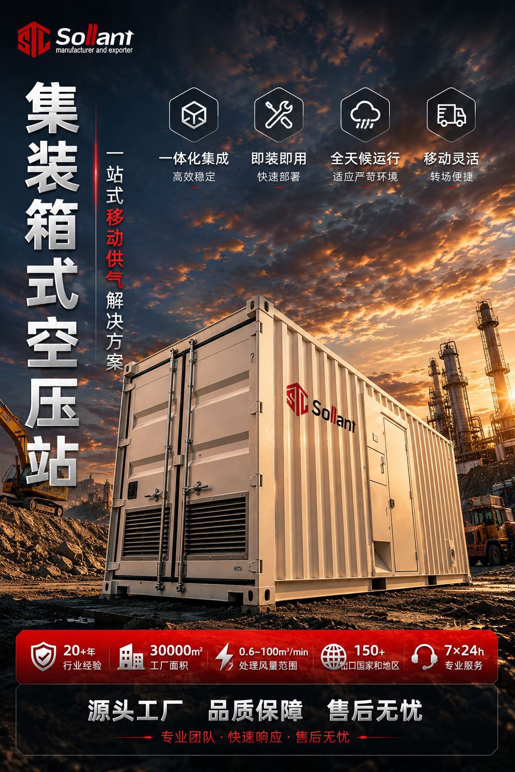 Solant Container-Type Screw Air Compressor Permanent Magnet Variable Frequency Energy-Saving Large-Scale Outdoor Modular Complete Equipment
